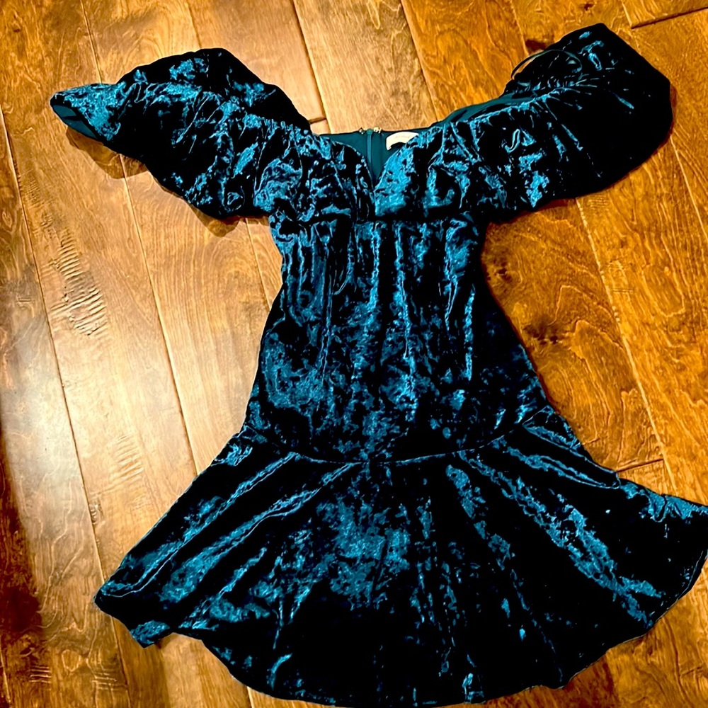 Dark green velvet off shoulder dress